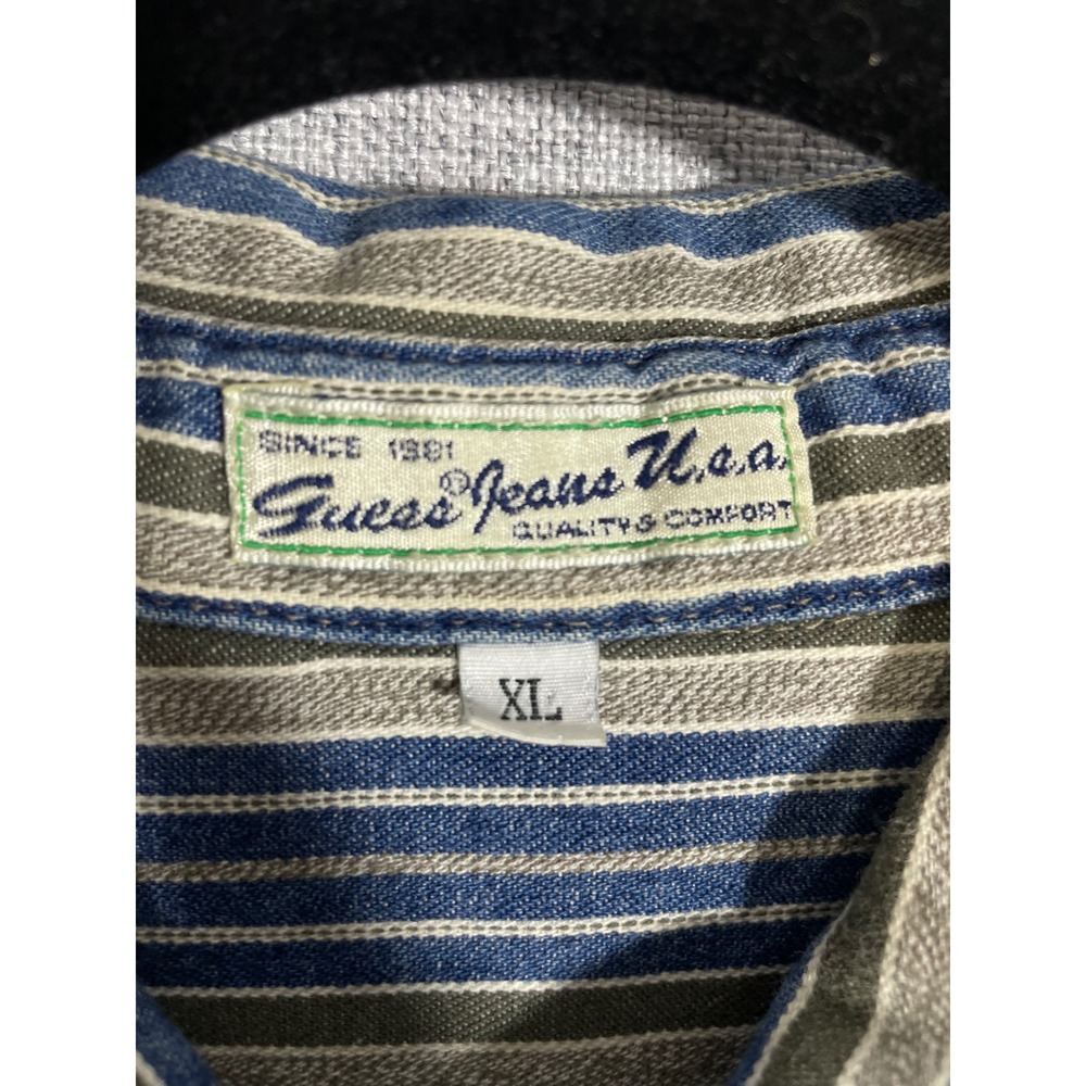 Vintage Guess Jeans USA Men XL Striped Button‎ Up Shirt Long Sleeve Menswear - Picture 3 of 12